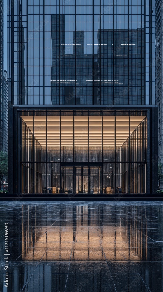 Poster elegant modern architecture with reflective pool