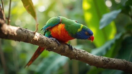 Obraz premium Vibrant Parrot on Tropical Branch