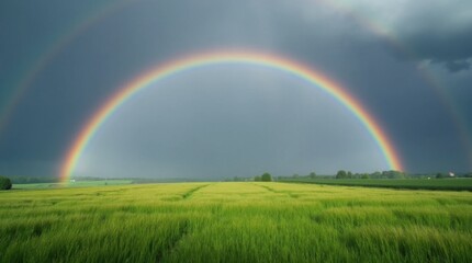 Obraz premium Rainbow over Meadow After Rain