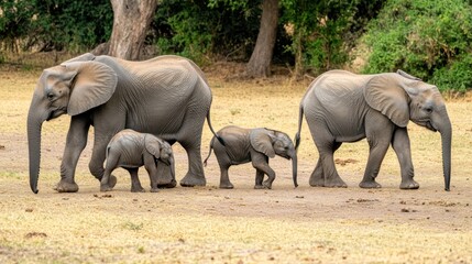Fototapeta premium African Elephant Family Walking in the Savannah