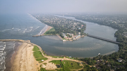The aerial view of south coast in Sri Lanka