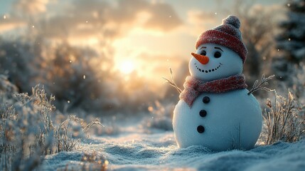Fototapeta premium Christmas snowman on the snow