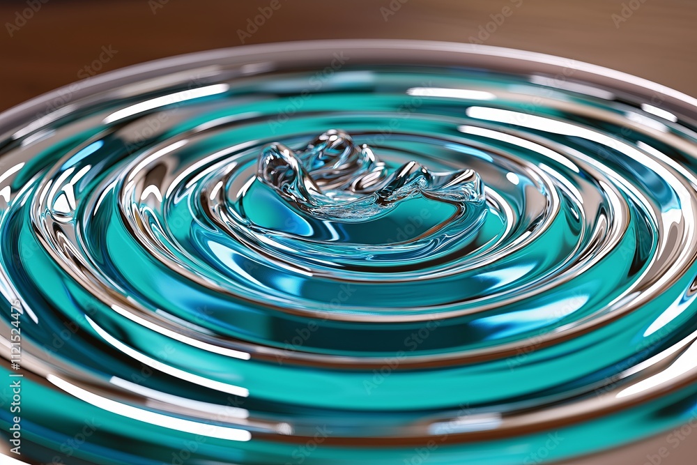 Poster a circular ripple pattern in a palette of aquamarine and silver with a glossy finish