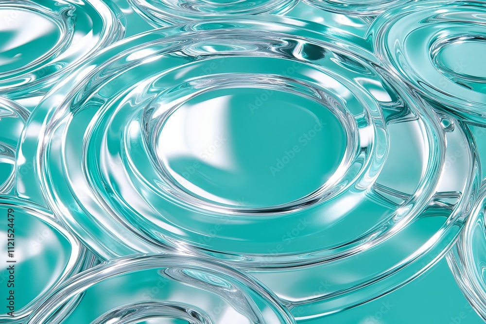 Poster A circular ripple pattern in a palette of aquamarine and silver with a glossy finish
