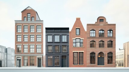 Fototapeta premium A row of modern buildings showcasing varied architectural styles and materials.