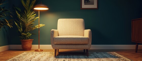 Cozy Modern Living Room with Stylish Armchair and Floor Lamp in Serene Interior Design