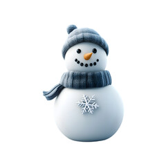 A minimalist snowman with simple shapes and a single snowflake on its chest, isolated on transparent background