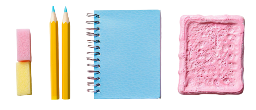 Stationery set two pencils, notepad, eraser.