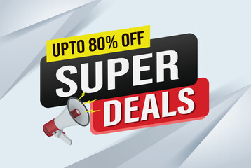 Super deals word mega phone concept vector illustration and 3d style, landing page, template, ui, web, mobile app, poster, banner, flyer, background, gift card, coupon, label, wallpaper


