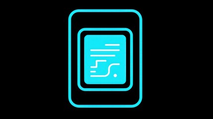 A stylized digital interface with a glowing blue outline and abstract lines.