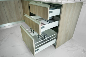 Modern Kitchen Drawers Organized Storage Wood Cabinets Interior Design