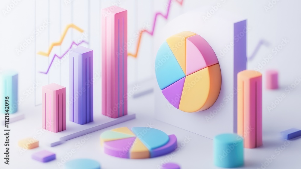 Aufkleber a 3d pie chart and bar graphs representing business analytics, with clear data points and growth tre