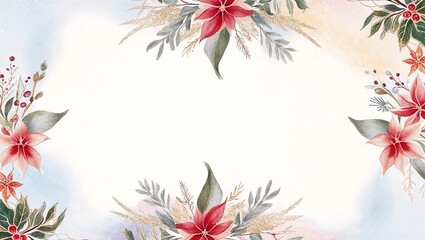 Naklejka premium Botanical Christmas background, holiday design in watercolor & glitter