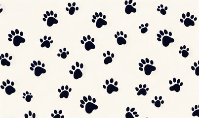 Seamless pattern of dark blue paw prints on a beige background. Perfect for pet-related designs, fabric prints, or backgrounds.