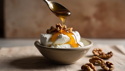 Honey Drizzled Over Creamy Cheese And Walnuts