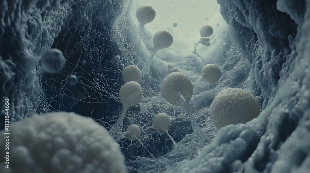 Poster microscopic view of intricate neural network, neurons interconnected like a web, abstract representa