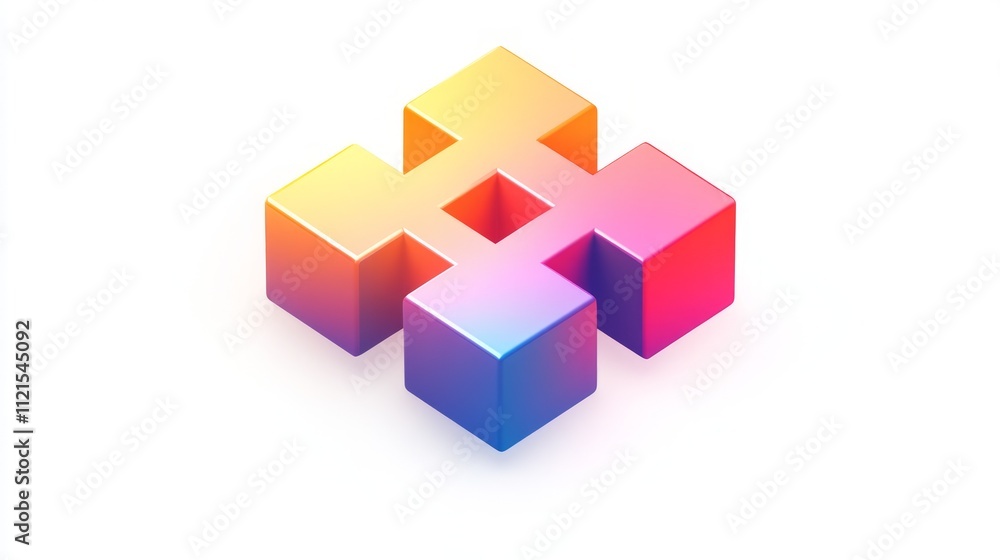 Poster abstract colorful 3d puzzle blocks forming a cross shape.