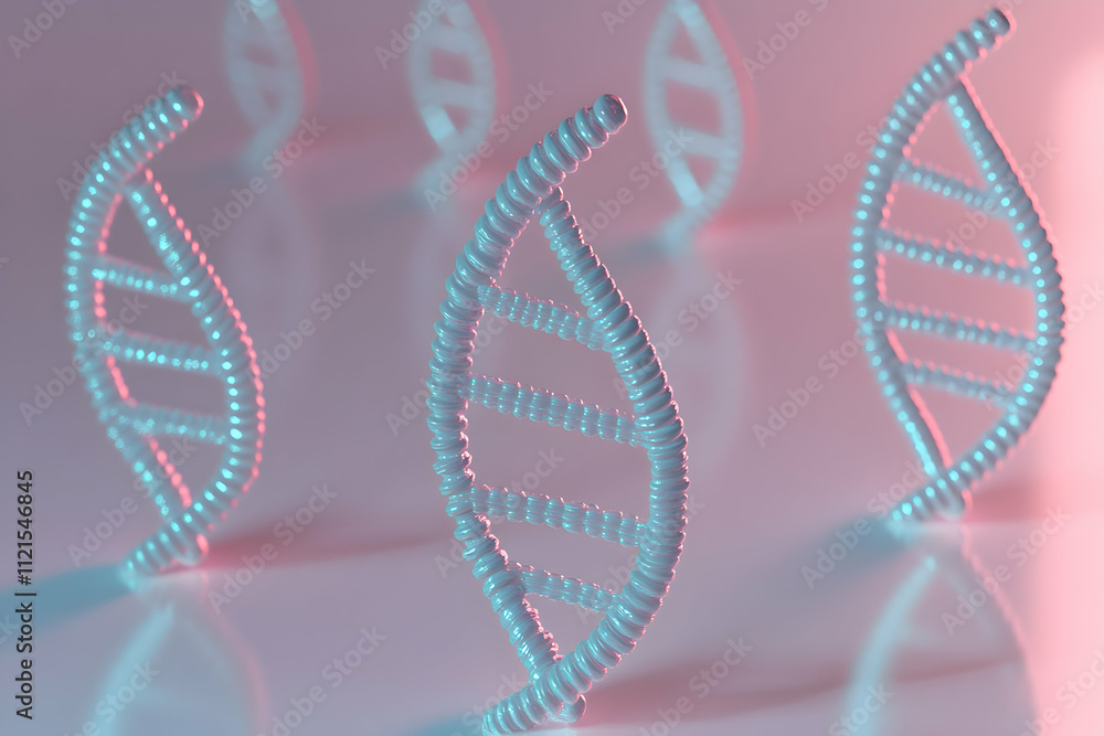 Aufkleber abstract dna strands, illuminated in soft pink and blue light, creating a visually stunning represen