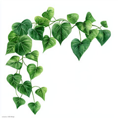watercolor Cascading ivy vine with tiny leaves and long tendrils creates lush, vibrant look. This green plant adds touch of nature and freshness to any space