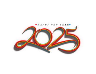 2025 Happy New Year Text Typography PNG Design Element.