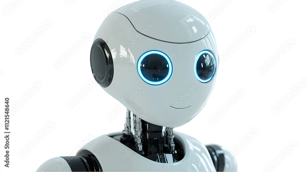 Poster friendly robot icon technology environment stock photo isolated background close-up view ai concept 