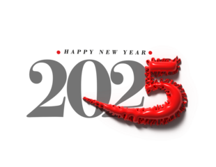 2025 Happy New Year Text Typography PNG Design Element.