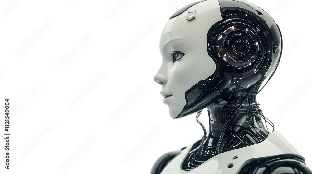 Poster innovative ai robot profile futuristic setting digital art minimalist environment side view technolo