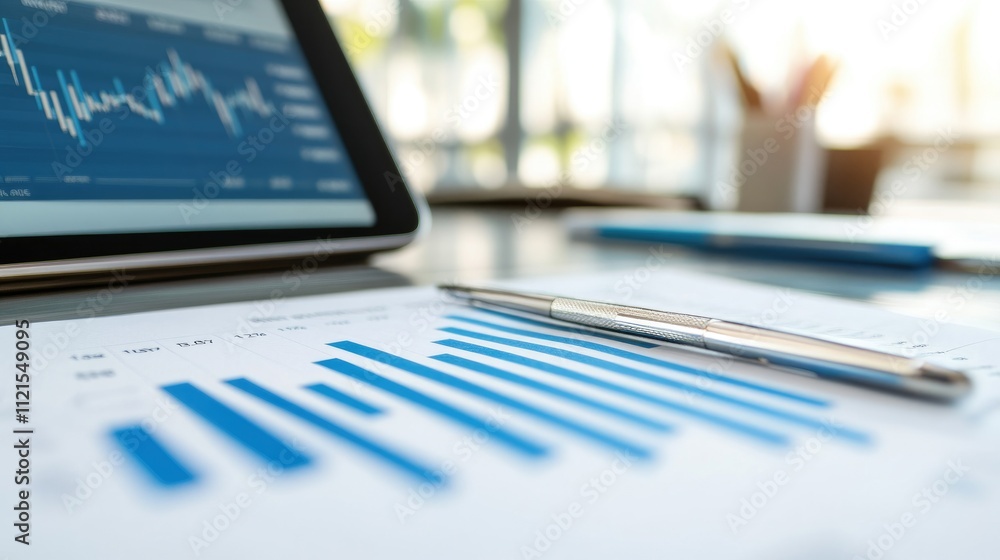 Poster a close-up of a smartphone screen with a financial graph displaying rising profits and market data, 