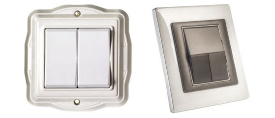 Modern light switches in silver and black isolated with transparent background