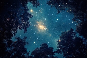 Fototapeta premium Starry Night Sky Viewed Through a Frame of Trees