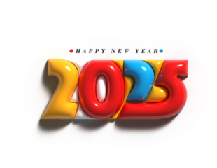 2025 Happy New Year Text Typography PNG Design Element.