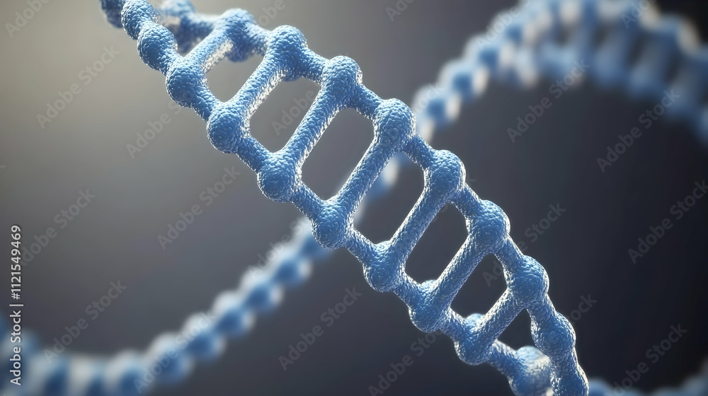 Poster microscopic close-up of a dna double helix, showcasing its intricate structure and complex details. 