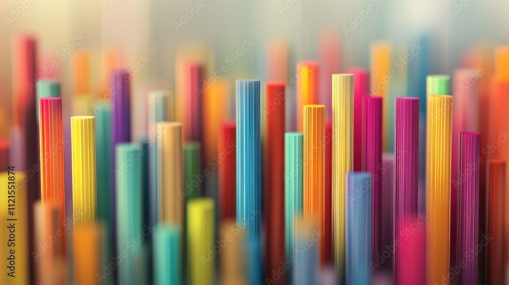 Poster a colorful 3d bar graph with each bar representing a different data point, set against a soft gradie