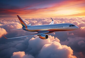 Fototapeta premium airplane in the sky at sunset