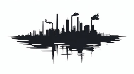 Obraz premium Industrial Skyline Silhouette Pollution Reflection Black and White Graphic Design Cityscape