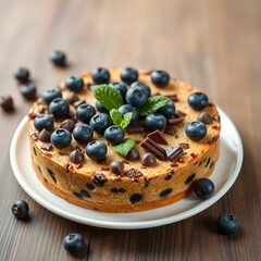 Fruit cake with chocolate chips and blueberries isolated on the blank
