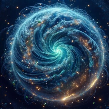 Oceanic Gyre Swirling holographic projection of a vast ocean gyr