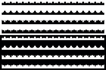 Vibrant Border in different styles. Cute scalloped  Vector illustration isolated on black and white background.