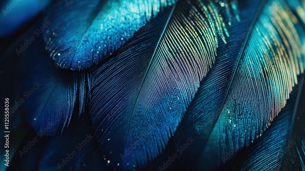 Aufkleber close-up shot of peacock feathers, each one displaying the beautiful gradient of colors from deep bl
