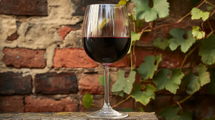 glass of red wine on the vine