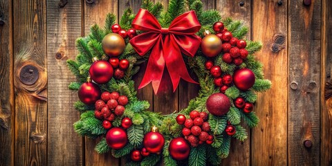 Macro Christmas Wreath Photography: Red Ornaments, Festive Bow, Door Decor