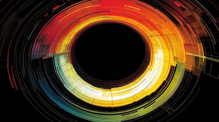 A futuristic graphic of a circular data visualization chart, with glowing segments in vibrant colors rotating in a digital space