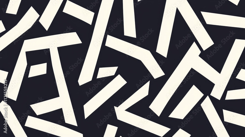 Poster a geometric pattern of intersecting lines creating sharp, dynamic shapes, on a dark background with 