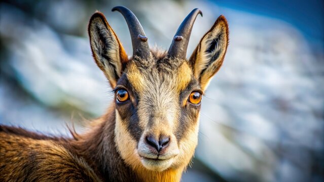 Macro Photography: Shy Chamois - Close-Up Wildlife Images, Mountain Goat Details, Alpine Animal Portrait, Nature Photography