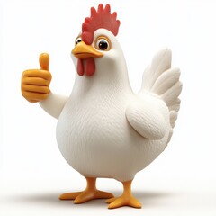 Cute Cartoon Hen Giving Thumbs Up Farm Animal 3D Render White Background