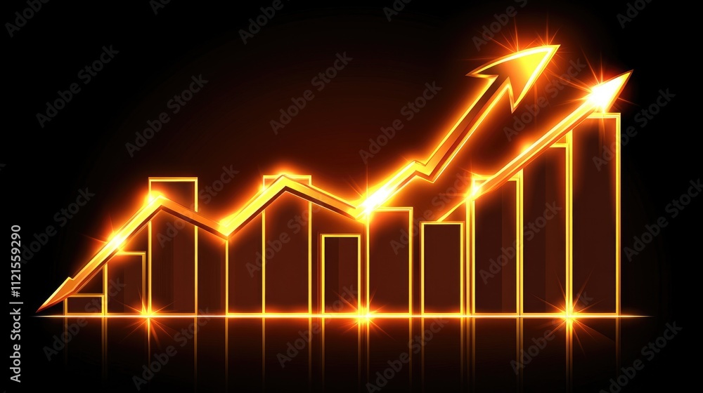 Poster a glowing line graph showing an upward business trend on a dark background, with dynamic motion effe