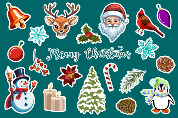 Collection of Christmas stickers.Bright Christmas stickers in vector color collection.