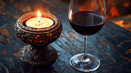 glass of wine and candle