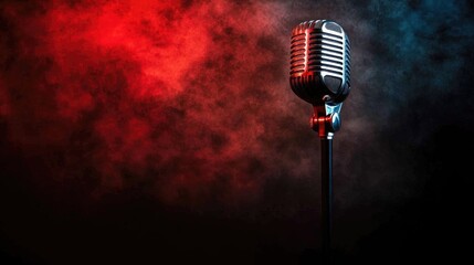 A high-quality microphone against a dark, moody backdrop, with soft lighting highlighting its...