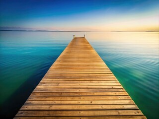 Minimalist Wooden Dock Pier Photography: Serene Waterfront Scene, Calm Waters, Simple Structure, Peaceful Harbor,  Rustic Wooden Pier